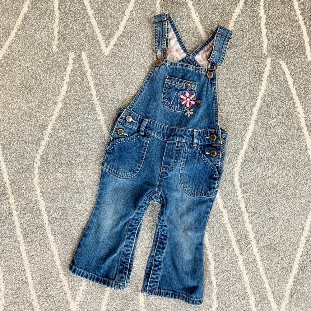 Genuine Oshkosh Overalls w/ Embroidered Flowers 12M